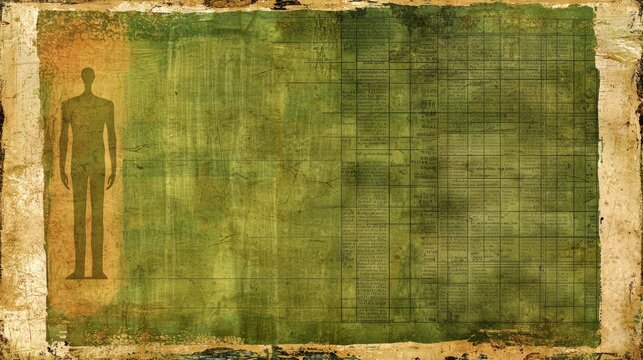 Vintage anthropometric chart, human figure, aged paper background, educational tool