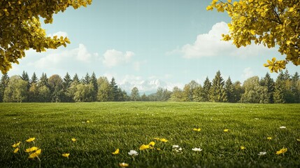 Obraz premium A lush field filled with colorful trees and delicate flowers creating a vibrant natural scene