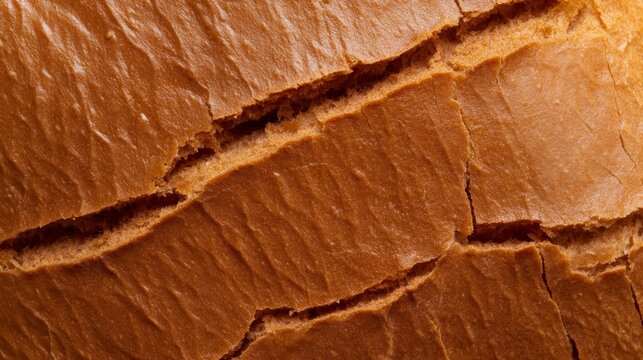 Freshly baked bread crust displaying a golden brown texture with cracks