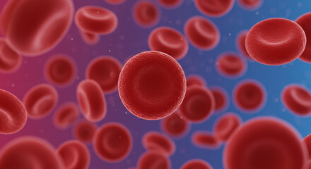 Close-up view of red blood cells in a colorful background representing blood circulation