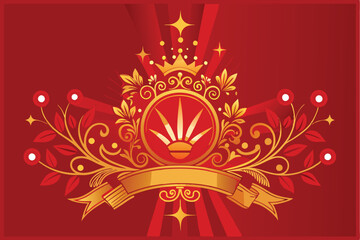 Red Gold Crest Floral Design Royal Crown Emblem Banner