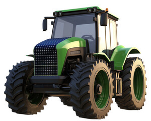 Obraz premium solar powered electric tractor showcasing sustainable technology and innovation. This futuristic vehicle is designed for eco friendly farming, featuring sleek green exterior and advanced solar