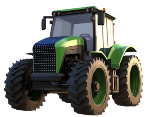 solar powered electric tractor showcasing sustainable technology and innovation. This futuristic vehicle is designed for eco friendly farming, featuring sleek green exterior and advanced solar