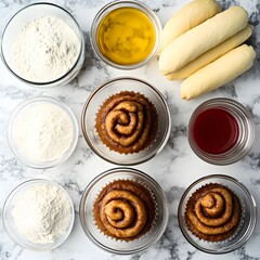 Delicious Cinnamon Rolls Baking Ingredients Overhead Flatlay