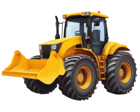 yellow construction tractor with front loader attachment, designed for heavy duty tasks. This powerful machine is ideal for construction sites and agricultural work, showcasing durability and