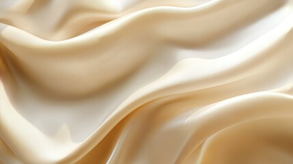 Obraz premium Close-up of flowing light beige silk fabric with soft waves and delicate highlights, creating a luxurious and elegant textile texture for backgrounds