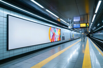 White mockup advertising billboard in subway station and city roadside