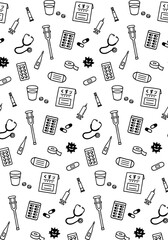かわいい手書き医療のモノクロ背景パターン