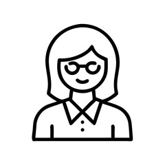 Fototapeta premium Smiling woman with glasses icon in black outline style