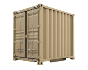 Secure storage container with reinforced structure, ideal for military use. Durable and weather resistant, this container ensures safety for valuable equipment and supplies