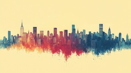 Obraz premium Abstract Artistic Illustration of a Colorful City Skyline at Sunset with Vibrant Hues
