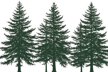 Fototapeta premium Three silhouetted evergreen trees are shown in a forest design