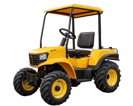 small, lightweight compact tractor designed for home gardening, featuring bright yellow color and sturdy build, perfect for various outdoor tasks