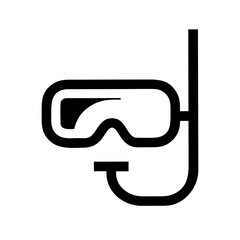 Black snorkel mask silhouette on white background for snorkeling and underwater activity concept