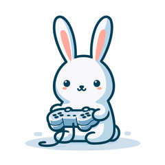 Obraz premium Gamer bunny playing with controller in casual attire. Vector illustration for video game culture and digital entertainment.
