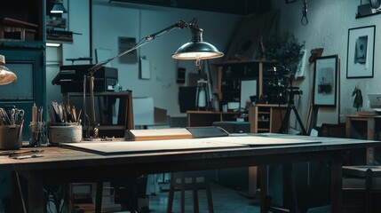 Cozy workspace with warm lighting