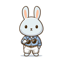 Obraz premium Resourceful cartoon adventurer rabbit in light outfit with tools. Perfect for exploration themes, outdoor adventure stories or survival skill educational materials.