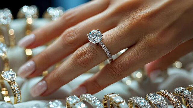 close-up of a ring on a girl's hand. Selective focus
