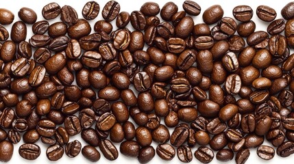 Obraz premium A high-quality close-up of freshly roasted coffee beans displaying their deep brown color and gloss