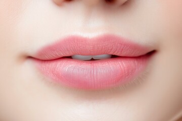 Fototapeta premium Close-up of soft, natural lips with a light pink tint, showcasing healthy skin and beauty.