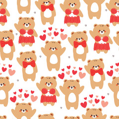 Fototapeta premium seamless pattern cute cartoon bear with full oh hearts. cute animal pattern for valentine wallpaper, background and gift wrap paper