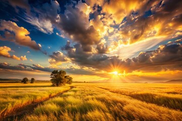 Obraz premium Golden Hour Open Space: Warm Tones Landscape Photography