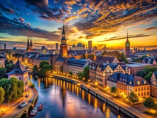 Fototapeta premium Golden Hour Summer Night: Vivid Hues & City Lights