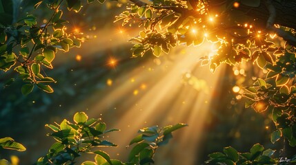 Enchanted Forest Sunrise with Tyndall Effect - Natural Light Visualization for Wellness Content