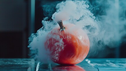 Fototapeta premium Surreal frozen pomegranate with icy smoke