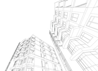 3d wireframe of building. sketch design.Vector
