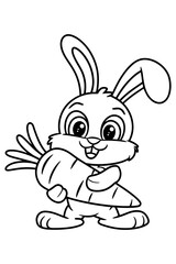 Hand-drawn bunny outline illustration Cute rabbit cartoon coloring page  vector For kid's coloring book Easter bunny coloring page