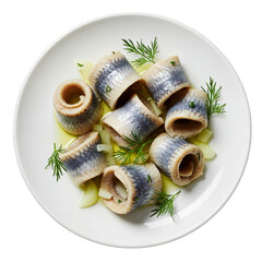 Rollmops, pickled herring on a plate transparent background