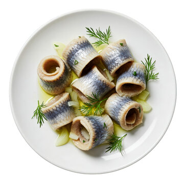 Rollmops, pickled herring on a plate transparent background