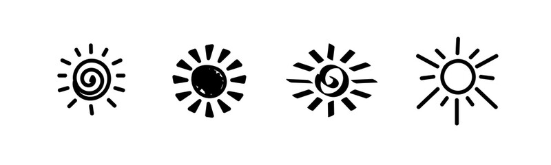 Explore these four unique sun icons, each with its own style, ideal for graphic projects.