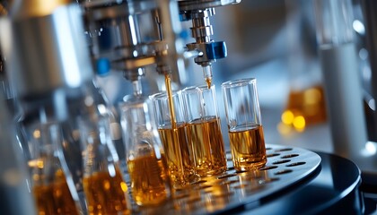 A close-up image showcasing the process of liquid extraction in a laboratory setting. Test tubes filled with amber liquid highlight the precision of modern scientific methods.