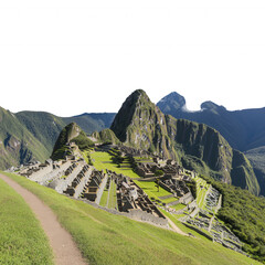 Historic Machu Picchu ruins on a lush green mountain landscape.
