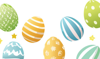 Fototapeta premium Easter background with eggs and spring symbols. Easter scene with decorated eggs and butterflies