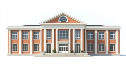 Fototapeta premium An impressive red brick structure features tall pillars and large windows, exuding a timeless elegance
