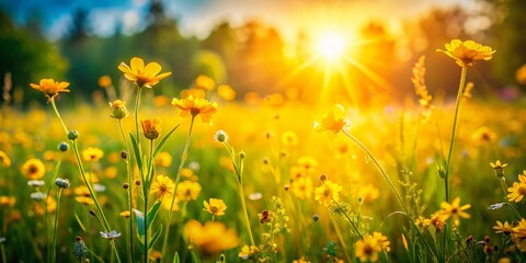 Fototapeta premium High Contrast Spring Meadow: Warm Breeze, Vibrant Colors