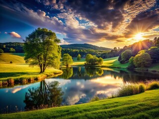 Fototapeta premium High Contrast Tranquil Landscape - Fresh Air, Low Light Photography