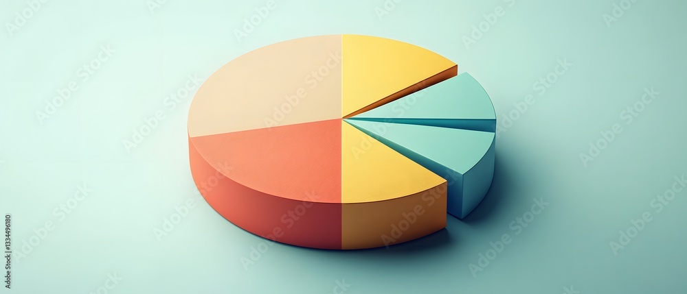 Poster a colorful pie chart on a clean background, representing data distribution and analysis. the segment