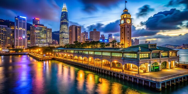 Hong Kong Central Ferry Pier Clock Tower Night View - Transportation Hub to Outlying Islands & Mainland China