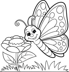 Cute Flowers Butterfly Vector Illustration.