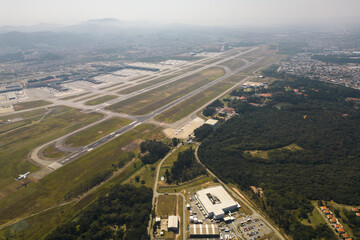 Aerial View of Runway and Airport of Guarulhos International, Sao Paulo, Brazil