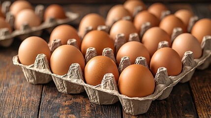 Several Brown Eggs are Displayed in Paperboard Cartons