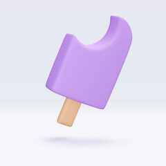 Bitten Ice cream, purple icon, 3d render. Design elements. Realistic fast food icon. Sweet food. Vector illustration isolated on white background for menu, shop, flyer, banner, web, advertising, sale