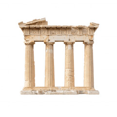 Fototapeta premium Ancient temple ruins with classic columns, white isolated background.