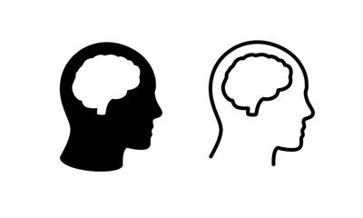 Two human head outlines with brain symbols inside highlight mental health and awareness themes.