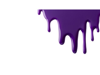 A glossy purple liquid drips from a corner, creating a flowing and vibrant design element. isolated on transparent background, cut out, PNG 3D Digital Art.
