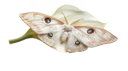 A delicate moth with detailed wing patterns resting on a flower petal isolated on a transparent background 